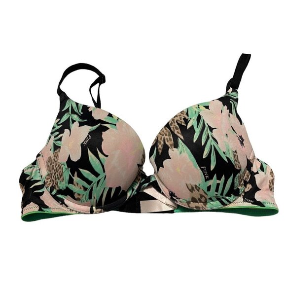 PINK Victoria’s Secret Women’s Leopard Floral Wear Everywhere Push Up Bra 32C - Picture 1 of 7